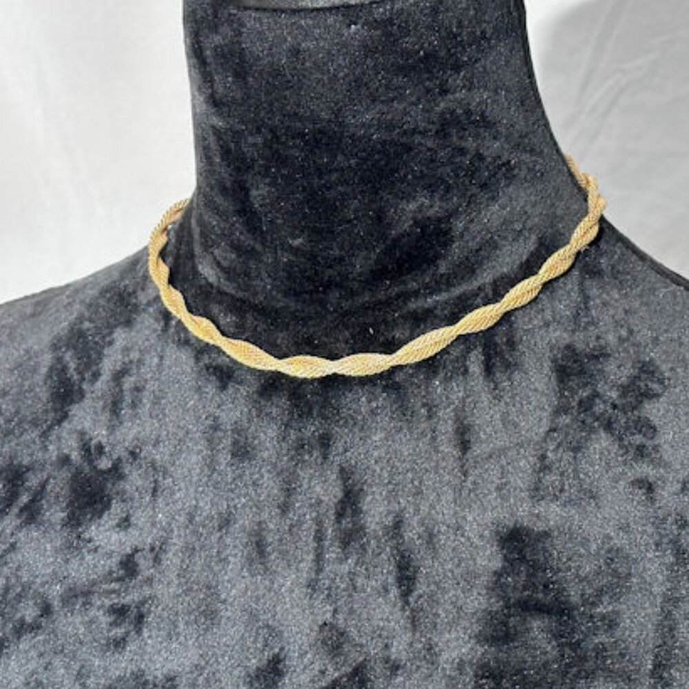 Gold Twisted Rope Necklace - 8 inch Choker - Picture 2 of 5